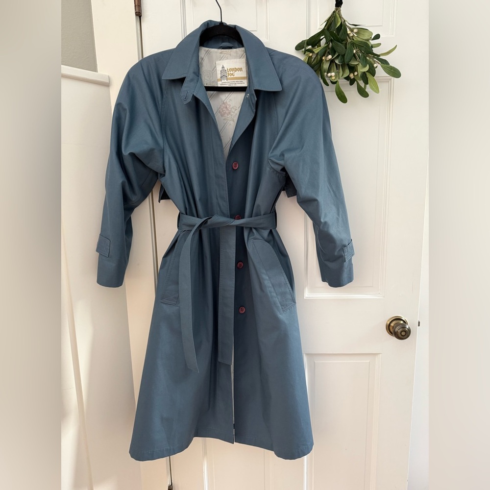 London Fog Blue and Cream Trench Coat